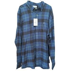 Saddlebred XXL Mens Plaid Flannel Shirt Long Sleeve Button Up‎ Blue Black